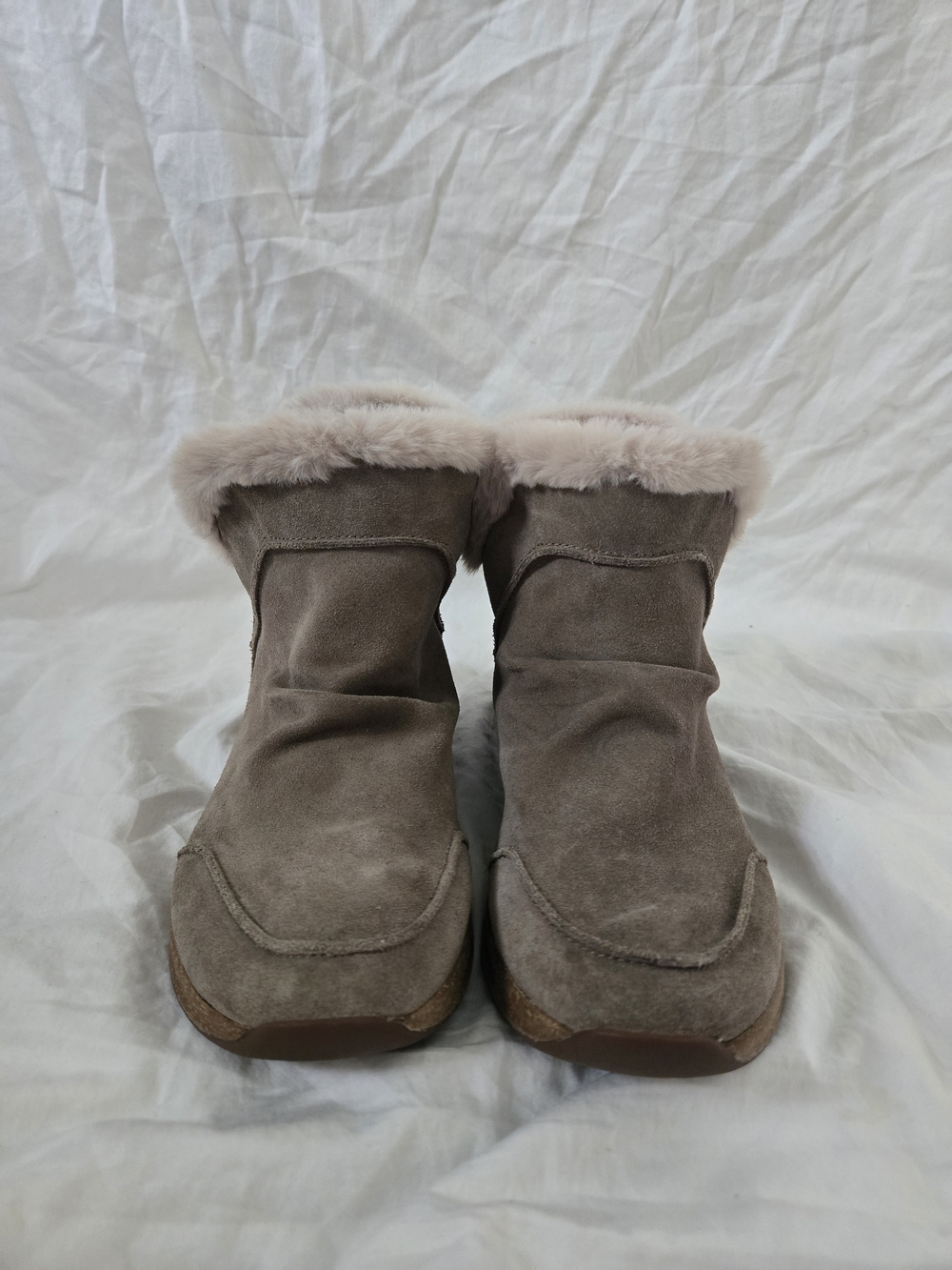 Taos Footwear Taupe Suede Faux-Fur Cuff Ankle Boots